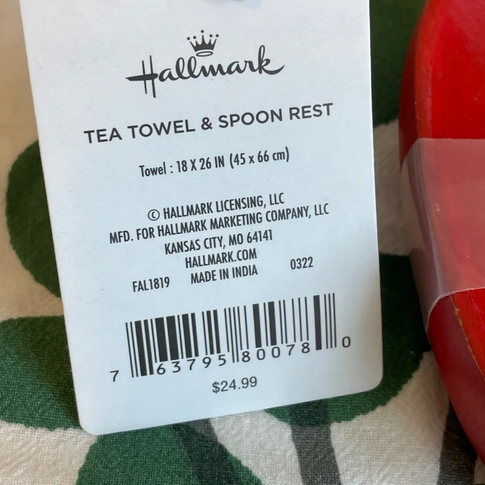 Hallmark Red Wooden Apple Spoon Rest and Tea Towel Gift Set Country Fall Harvest